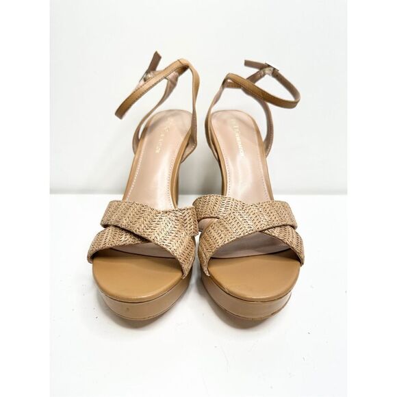BCBGeneration Sandals Womens Size 9 Tan‎ High Heel Ankle Strap Platform - Picture 2 of 9